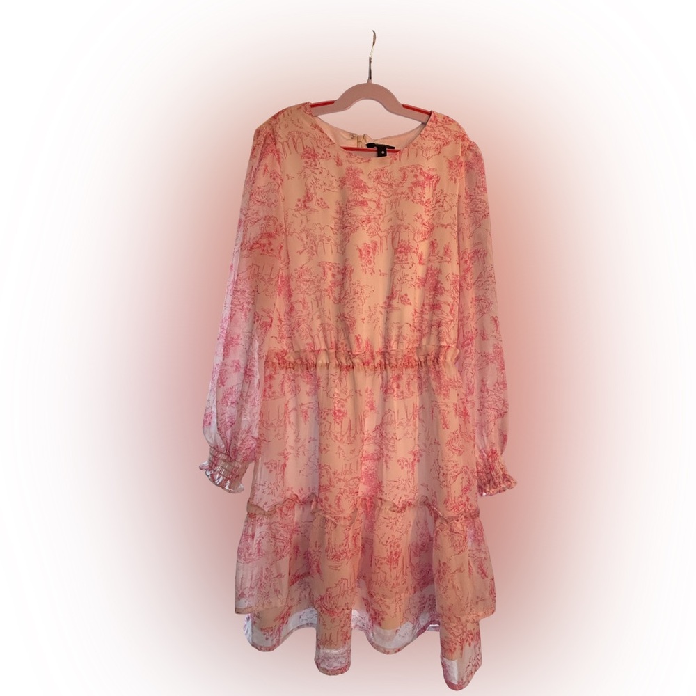Aqua Girls Pink Toile Print Long Sleeve Dress (XL / 14-16)